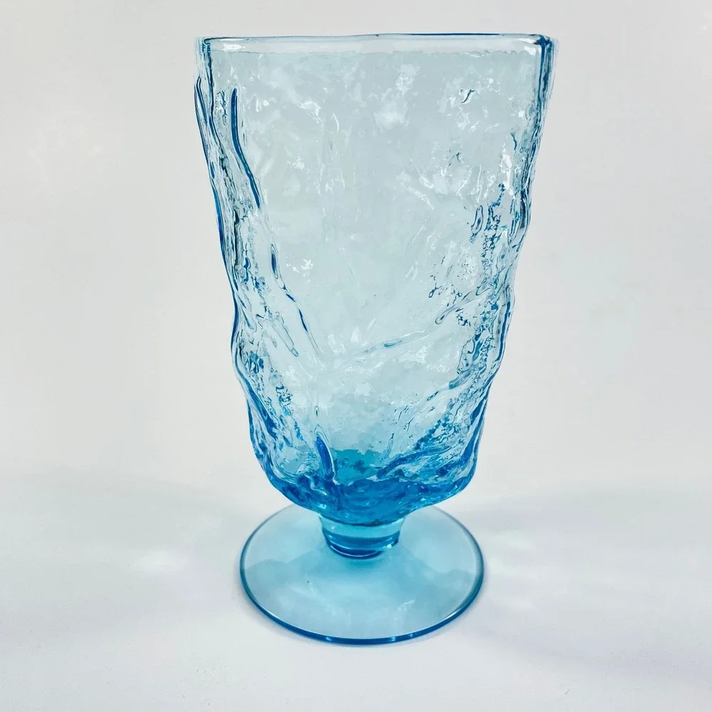 Seneca Driftwood Peacock Blue Water Goblets Set‎ 2 Textured Glass 1980